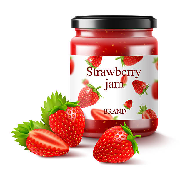 istock Strawberry jam in a glass jar and fresh berries isolated on white background. Realistic 3d Vector illustration of sweet homemade preserve. Preserved strawberry Compote or Jam, confiture or marmalade . 2255890668