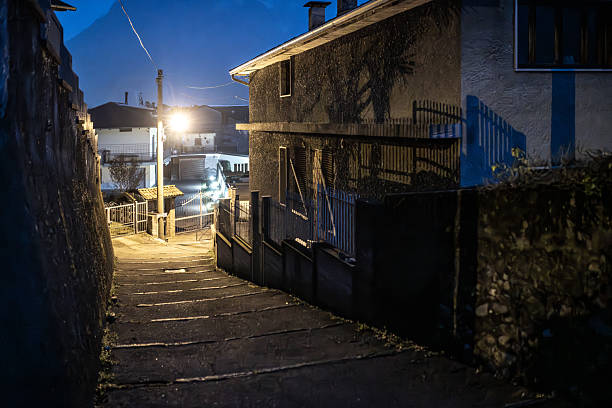 Dark town at night, Italy, Borgosesia