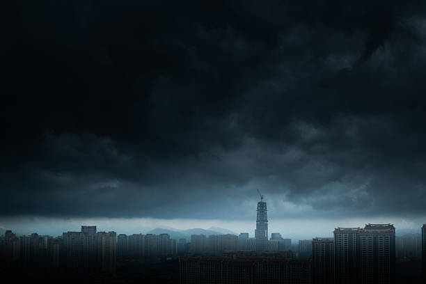 Dark stormy clouds over the city