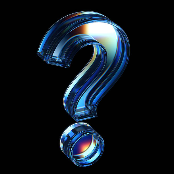A vivid blue glass question mark against a black background evokes curiosity and mystery. The glossy, curved form suggests inquiry, discovery, and modern design for tech, science, education, and branding uses.