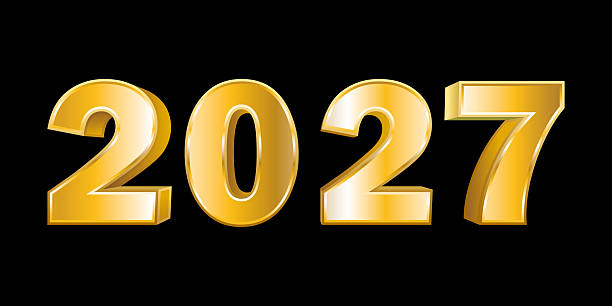 istock Gold 3D 2027 number on black background. Hand drawn vector icon illustration. 2255899358