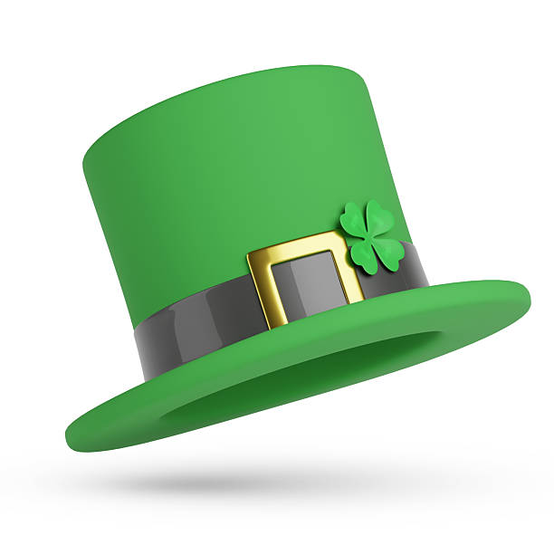 Leprechaun hat with clover isolated on white background. St. Patrick's day concept. 3d illustration.