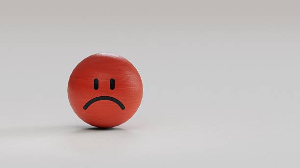 Isolated of red angry or sad face for the worst customer satisfaction and client evaluation after use product and service concept.3D rendering on white background.