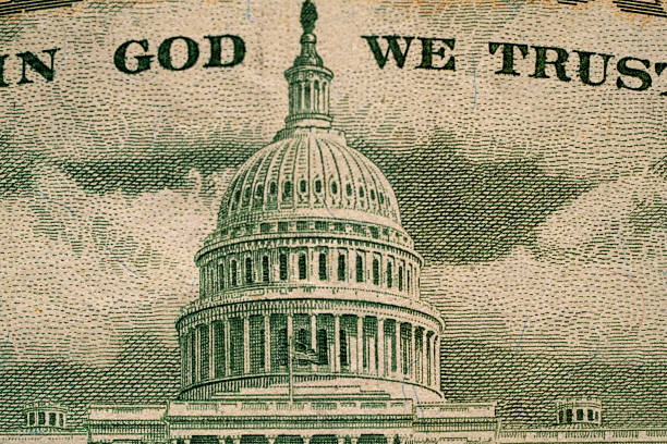 Macro view of the White House on back of the US twenty dollar bill.