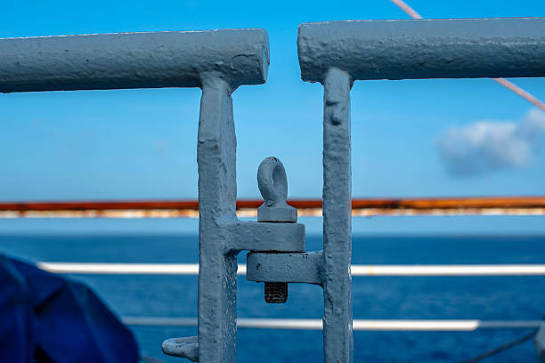 Yacht Sailing. High speed. Hand Rails. Close-up.  Sea. Waves. 