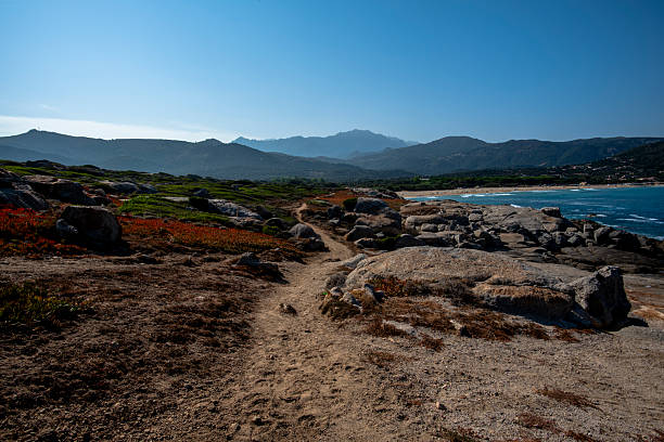 rocky coastline near Ajaccio overlooking the Sanguinary Islands, of which Mezzu Mare is the main island; Ajaccio, France