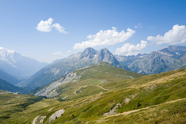 Mont Blanc massif mountain panorama in Western Alps, France