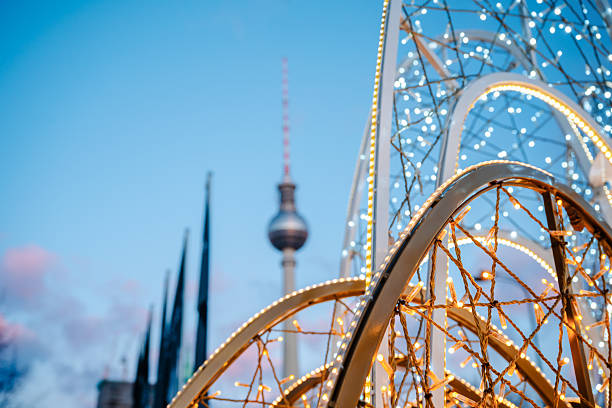 lights in front of television tower in berlin