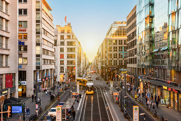 istock yellow streetcar on Berlin Friedrichstrasse at sunset hour 2255925849