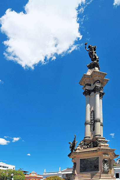 Quito, Pichincha, Ecuador: the Independence Monument (Monumento a la Independencia) standing at the center of the Plaza Grande in the UNESCO World Heritage historic center of Quito, Ecuador. Inaugurated in 1906, this Neoclassical commemorative column honors the heroes of the \