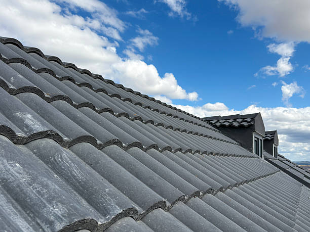 House rooftop. Roof tile and sky background. Modern architecture roof tiles and sky background