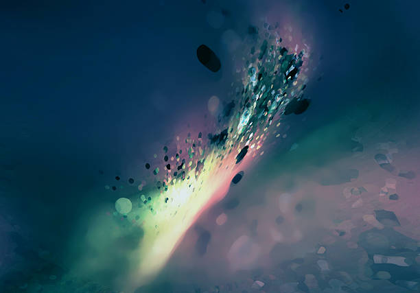 Vivid abstract image featuring a diagonal burst of color, light, and speckled particles. Evokes energy, mystery, and futuristic mood for backgrounds, art, and creative projects.