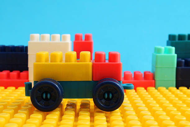 Car assembled with colorful puzzle blocks