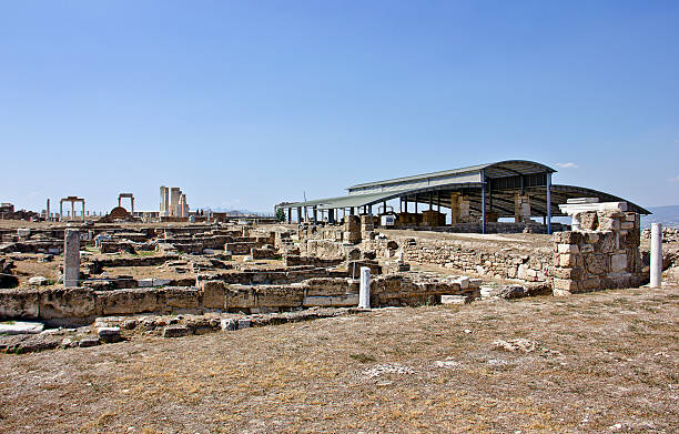Colonnaded street in Laodicea on the lycus ancient city, Denizli, Turkey, showing ruins of an ancient civilization