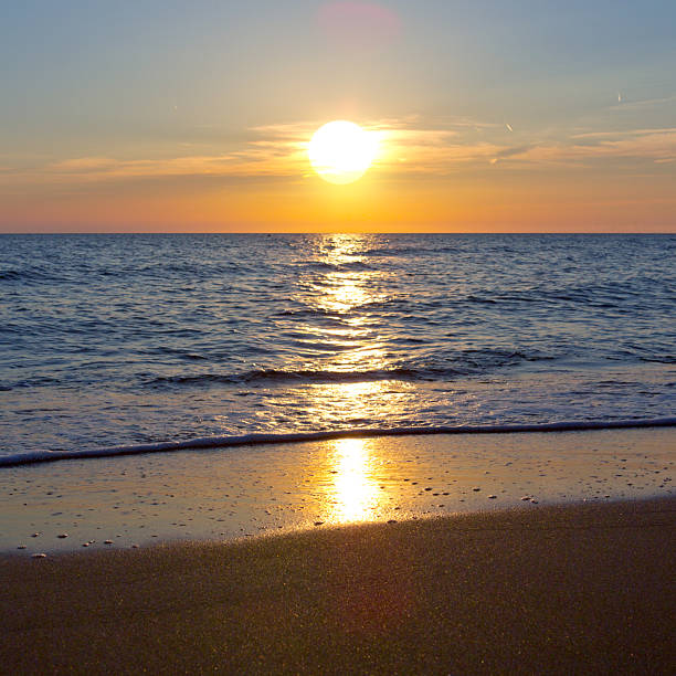 Colorful sunset coast horizon scenic coast view. Travel background.