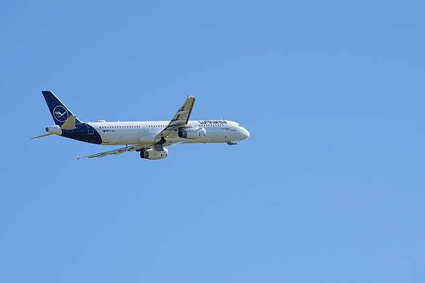 Berlin, Germany - June 09 2024: A Lufthansa  plane leaving the BER airport Berlin-Brandenburg