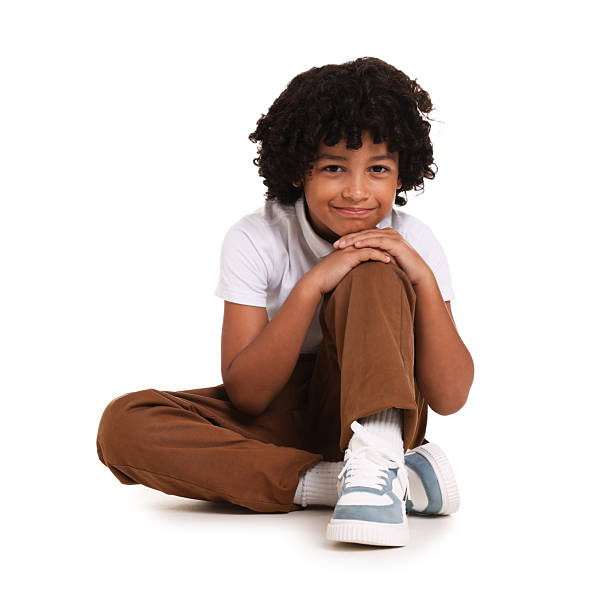 Portrait of little boy on white background