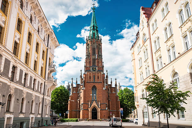 St Gertrude Old Church in downtown Riga Latvia, on a cloudy day.