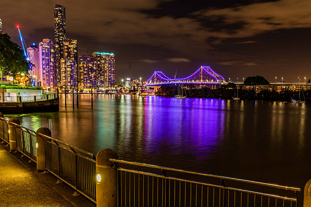 Illuminated bridge across Brisbane River and downtown Brisbane at night