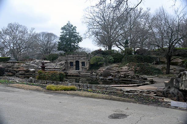 A view of the Crystal Shrine Grotto, a Depression-era man-made crystal cave located in Memorial Park Cemetery. Designed by Mexican artist Dionicio Rodriguez in the 1930s, the grotto features biblical dioramas, quartz-lined chambers, and visionary concrete sculptures. Recognized as a unique spiritual and artistic landmark, the grotto continues to serve as a site for reflection and community events. Memphis, TN, USA January 10, 2026