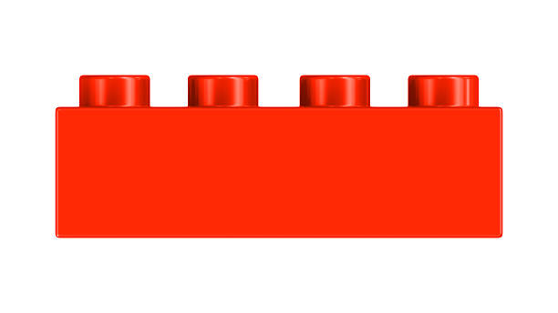 Scarlet Plastic Building Brick Isolated on a White Background. Close Up View of a Plastic Children Game Block for Constructors, Front View. High Quality 3D Rendering with a Work Path. 8K Ultra HD