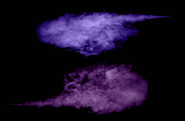 Two purple smoke clouds isolated on black background, realistic vapor effect for digital art, fantasy design, or visual effects. Perfect for magic spells, energy aura, or mysterious dream atmosphere.