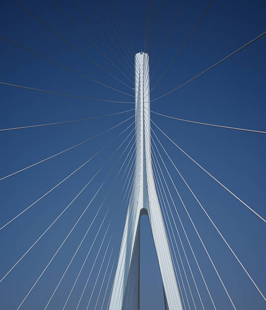 Millau, France - August 11, 2013: Designed by British architect Sir Norman Foster the Millau Viaduct is a cable stayed bridge, which carries the A75 autoroute across the River Tarn valley in southern France. The bridge was opened in December 2004 and is slightly short of 2.5 km total length.