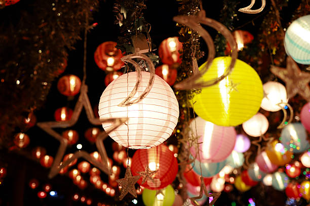 Chinese style red lanterns. Chinese new year lantern decorations in china town