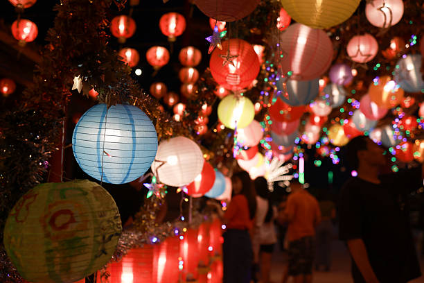 Chinese style red lanterns. Chinese new year lantern decorations in china town