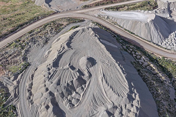Aerial view of crushed stone processing and storage for concrete production