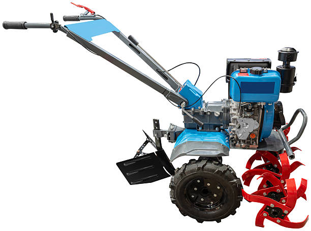 Blue walk behind tractor isolated on white background with clipping path