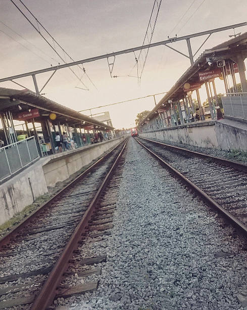 Closeup of train line crossing