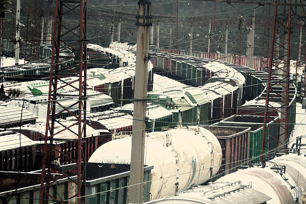 Freight cars in cargo port - railroad yard. freight station packet goods train freight-car waggon