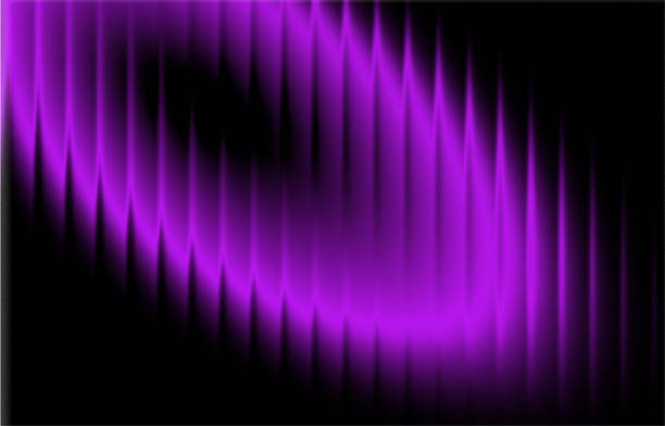 Abstract background displays intense neon purple vertical light streaks appearing like glowing curtains or energetic waves set against an absolute black canvas creating a dramatic futuristic visual effect suitable for digital display.