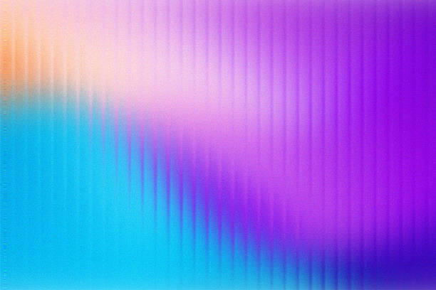 Vibrant abstract background showcases a bold color transition moving from bright cyan blue across the lower left quadrant into dazzling neon purple and soft magenta hues dominating the right side, all overlaid with a subtle but distinct vertical line distortion and fine digital grain texture creating a mesmerizing aesthetic effect.