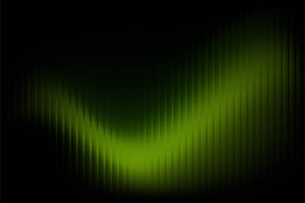 Abstract background presents a dynamic diagonal wave of vivid lime green light overlaid with vertical striated lines and digital grain against a deep black backdrop symbolizing digital energy or mysterious organic illumination.