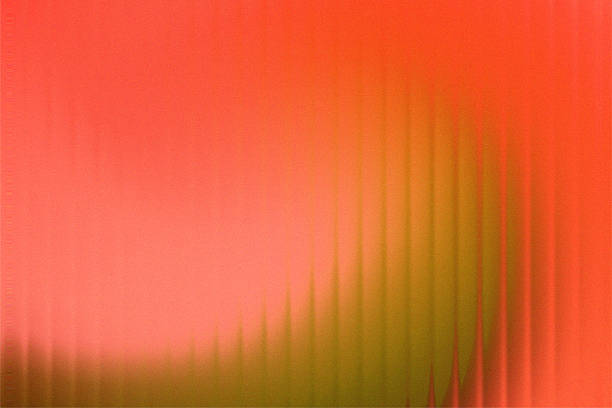 Abstract background image displays a striking visual with subtle vertical wave interference patterns emerging from a grainy texture saturated predominantly in warm coral and reddish orange hues with streaks of muted olive green transitioning across the frame suggesting dynamic movement or sound visualization.
