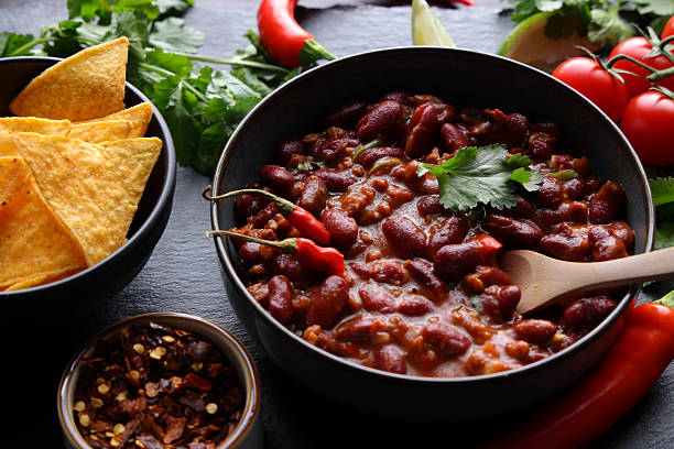 Bowl of Chili con carne spicy stew