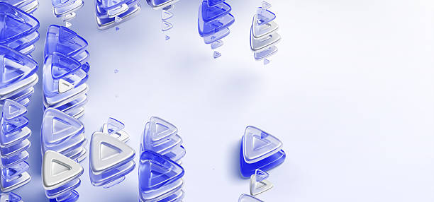 Abstract blue glass arrow forward 3d background. Floating stacks of silver metal pointers, textured crystal triangle shapes top view. Futuristic technology render banner template. 3D illustration