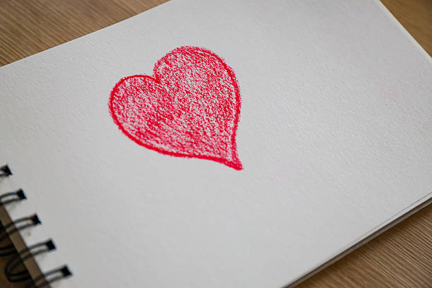 A pair of hearts drawn by a red lipstick on a lined notepad page. Space for copy.