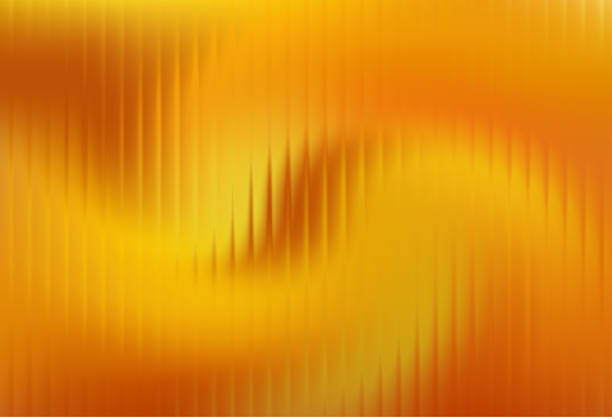 Abstract background presents a mesmerizing visual composition dominated by warm gradients shifting from deep orange to bright golden yellow, overlaid with subtle vertical line distortions creating a dynamic pleated fabric or liquid motion effect suitable for technology or celebration themes.