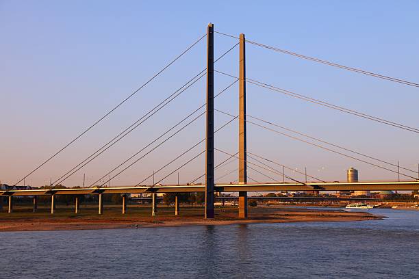 View of the Emmerich am Rhein bridge. Landscape by the river Rhine with the longest suspension bridge in Germany.