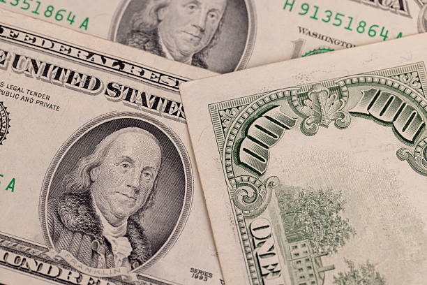 obverse of Old one hundred genuine American dollars series from 1990 to 2006, old American dollars in face value of 100, closeup