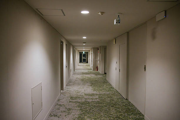 An empty hallway leading to the back of the building