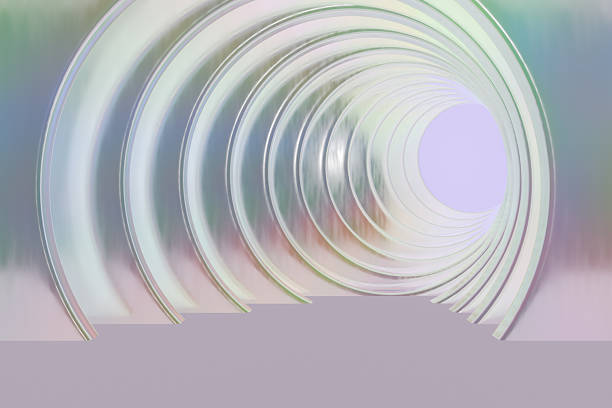 A futuristic circular tunnel with glowing concentric rings leading to a bright light. 3d rendering