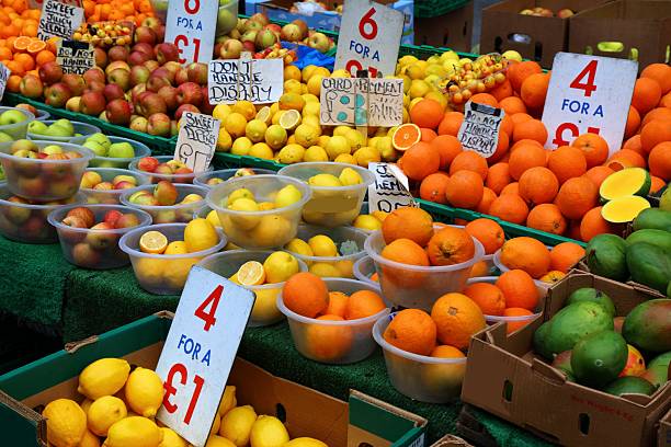 Fruit at a greengrocers shop at Croydon Surrey Street Market in South London UK.