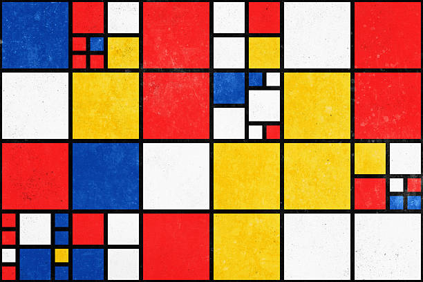 Striking abstract background with its bold primary colors and thick black lines on a weathered canvas. The distressed texture adds a vintage feel to the contemporary geometric composition, making it ideal for modern artistic projects.
