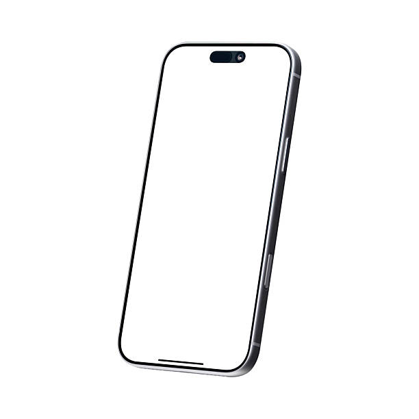 istock Side view of smartphone mockup with blank white screen isolated on white background. Mobile phone with empty display for copy space. 2256082818