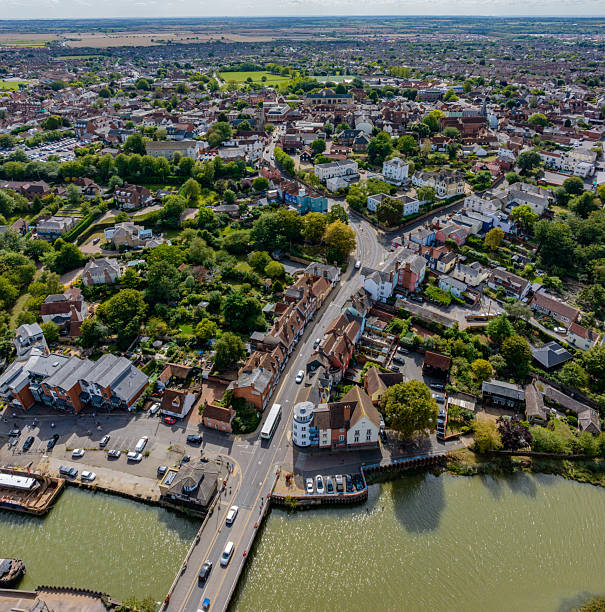 Aerial photo from a drone of Market Hill in Maldon, Essex, UK.