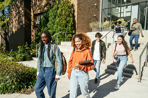 istock Group of diverse students in campus with backpacks, books and laptops 2256108112